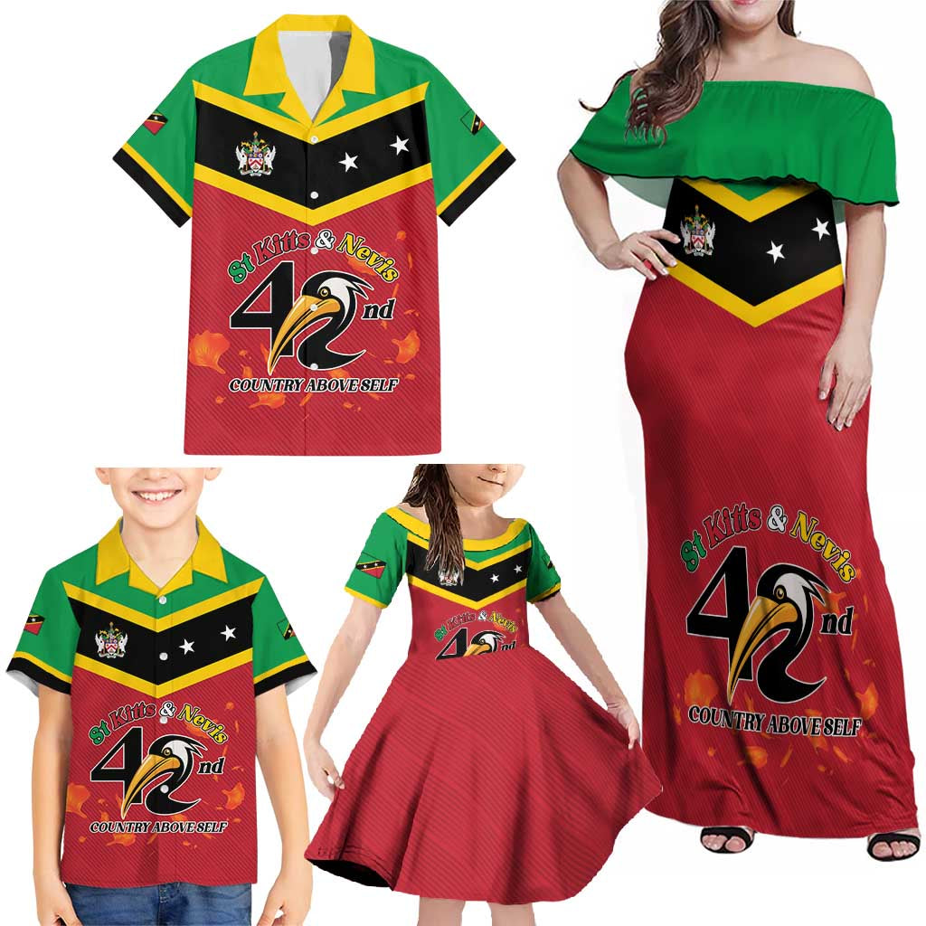 St Kitts and Nevis 42nd Independence Day Family Matching Off Shoulder Maxi Dress and Hawaiian Shirt Country Above Self LT01