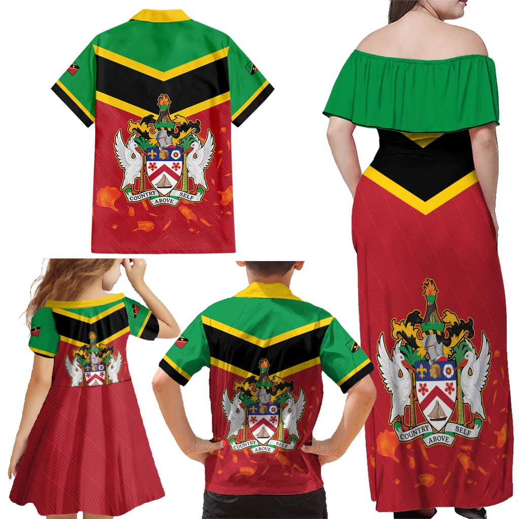 St Kitts and Nevis 42nd Independence Day Family Matching Off Shoulder Maxi Dress and Hawaiian Shirt Country Above Self LT01