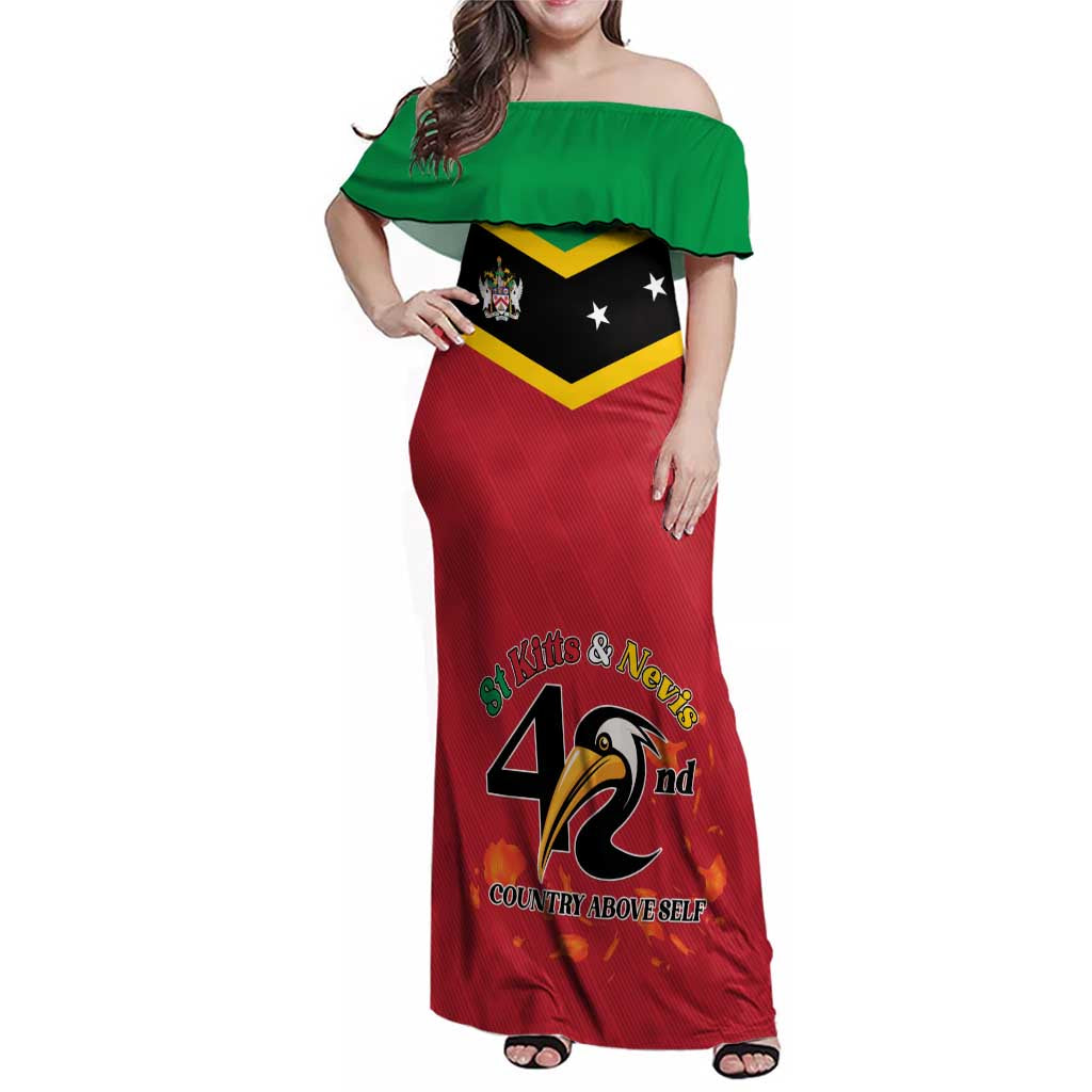 St Kitts and Nevis 42nd Independence Day Family Matching Off Shoulder Maxi Dress and Hawaiian Shirt Country Above Self LT01