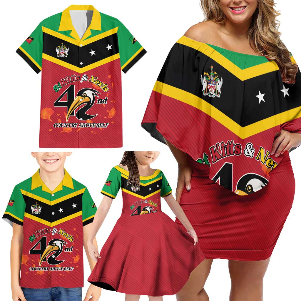 St Kitts and Nevis 42nd Independence Day Family Matching Off Shoulder Short Dress and Hawaiian Shirt Country Above Self LT01