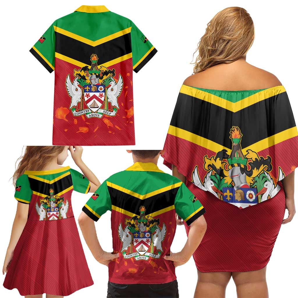St Kitts and Nevis 42nd Independence Day Family Matching Off Shoulder Short Dress and Hawaiian Shirt Country Above Self LT01