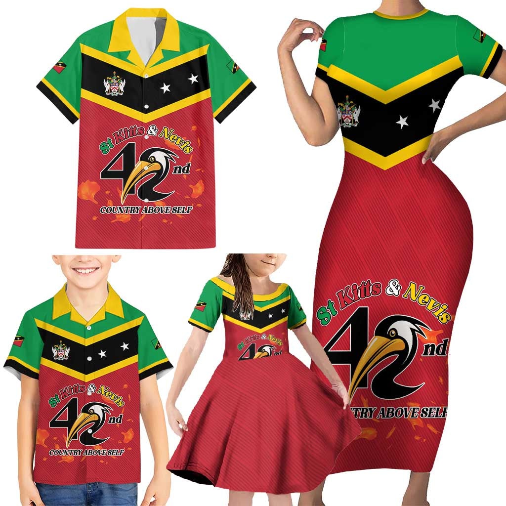 St Kitts and Nevis 42nd Independence Day Family Matching Short Sleeve Bodycon Dress and Hawaiian Shirt Country Above Self LT01