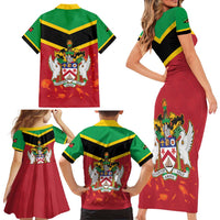 St Kitts and Nevis 42nd Independence Day Family Matching Short Sleeve Bodycon Dress and Hawaiian Shirt Country Above Self LT01