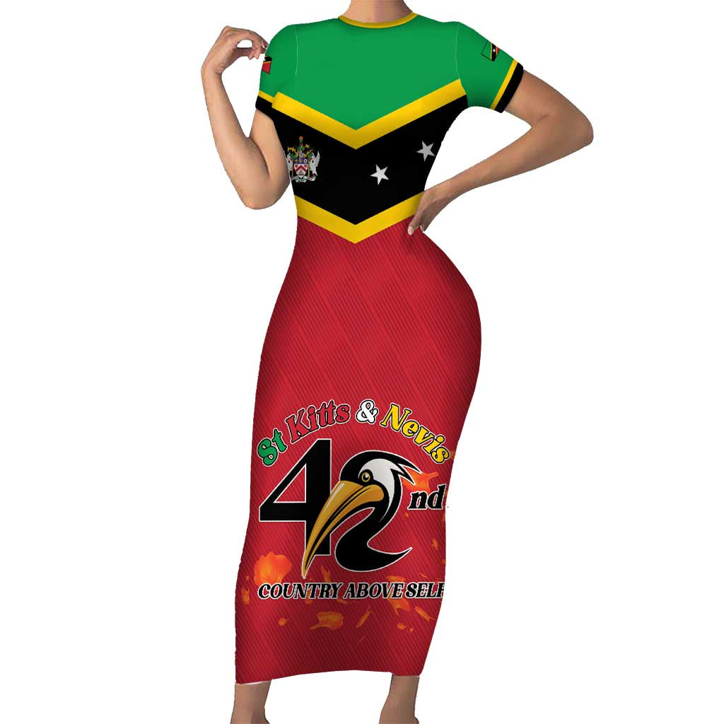 St Kitts and Nevis 42nd Independence Day Family Matching Short Sleeve Bodycon Dress and Hawaiian Shirt Country Above Self LT01