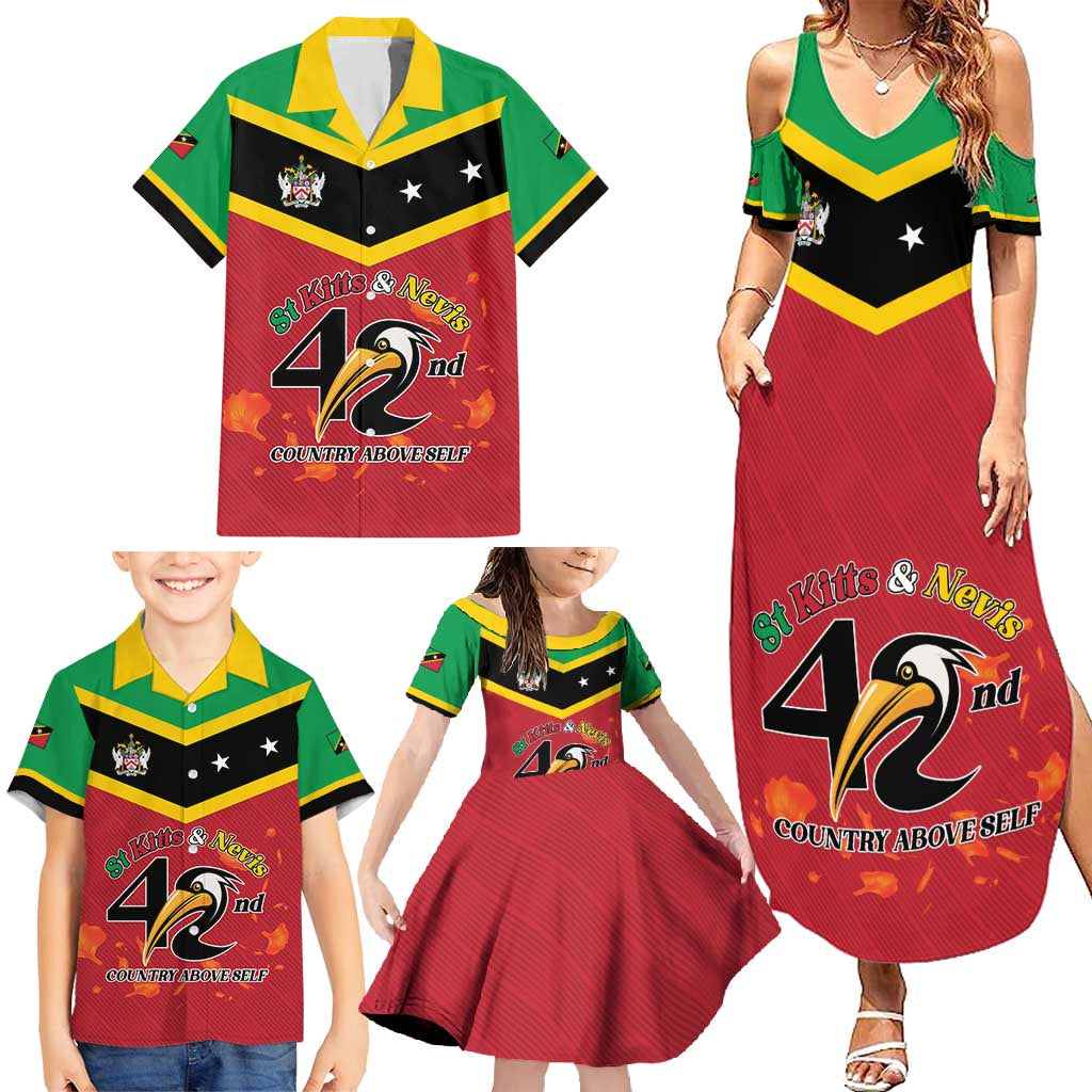 St Kitts and Nevis 42nd Independence Day Family Matching Summer Maxi Dress and Hawaiian Shirt Country Above Self LT01
