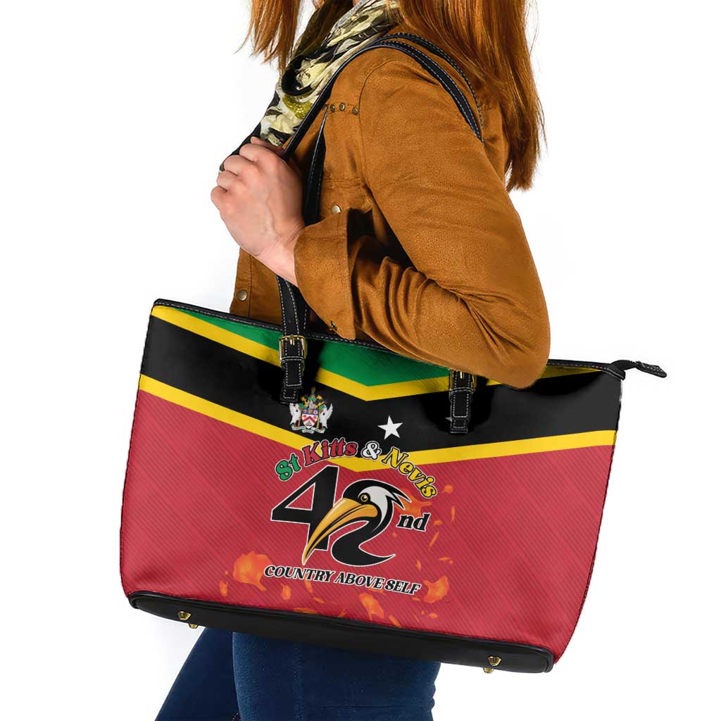 St Kitts and Nevis 42nd Independence Day Leather Tote Bag Country Above Self - Wonder Print Shop
