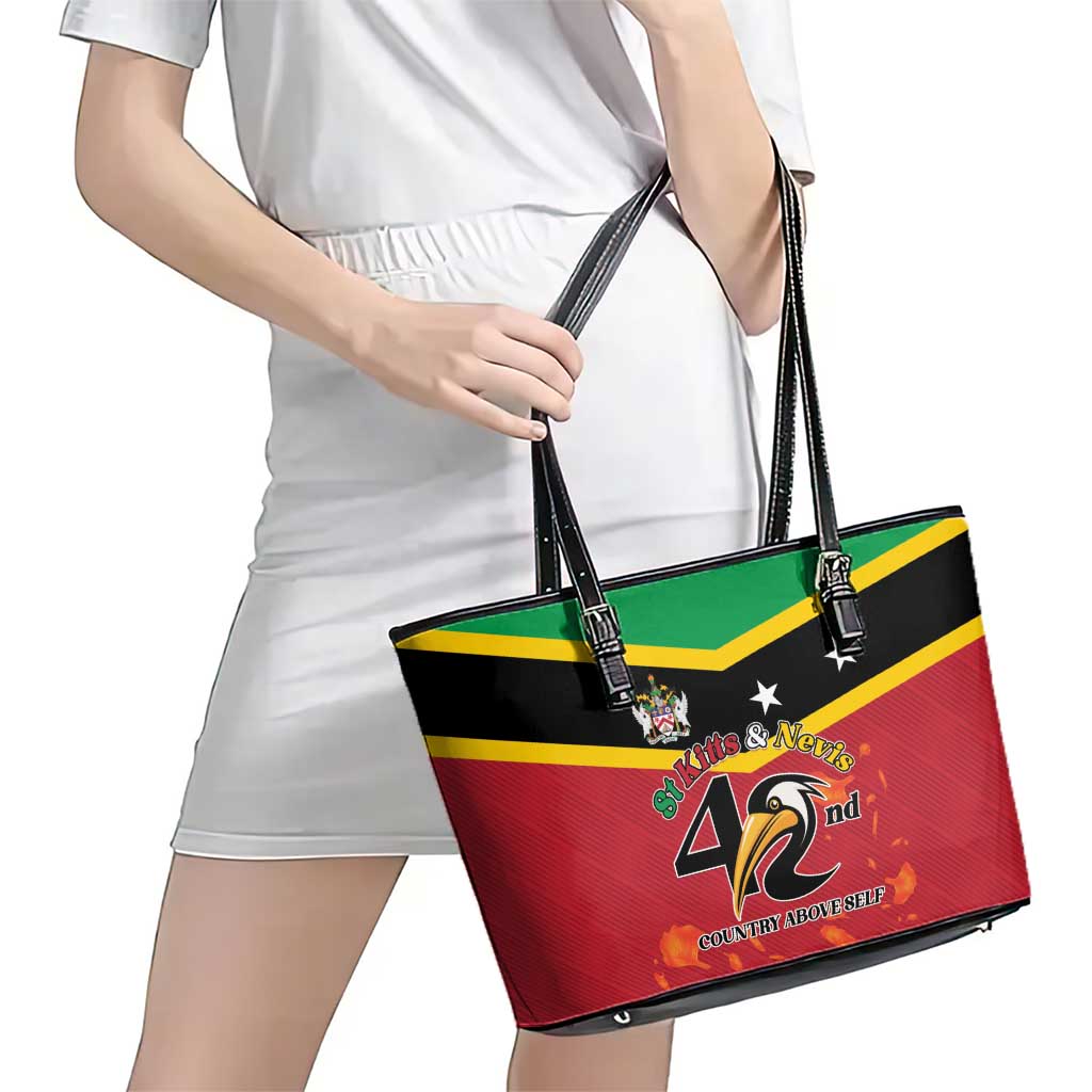 St Kitts and Nevis 42nd Independence Day Leather Tote Bag Country Above Self - Wonder Print Shop