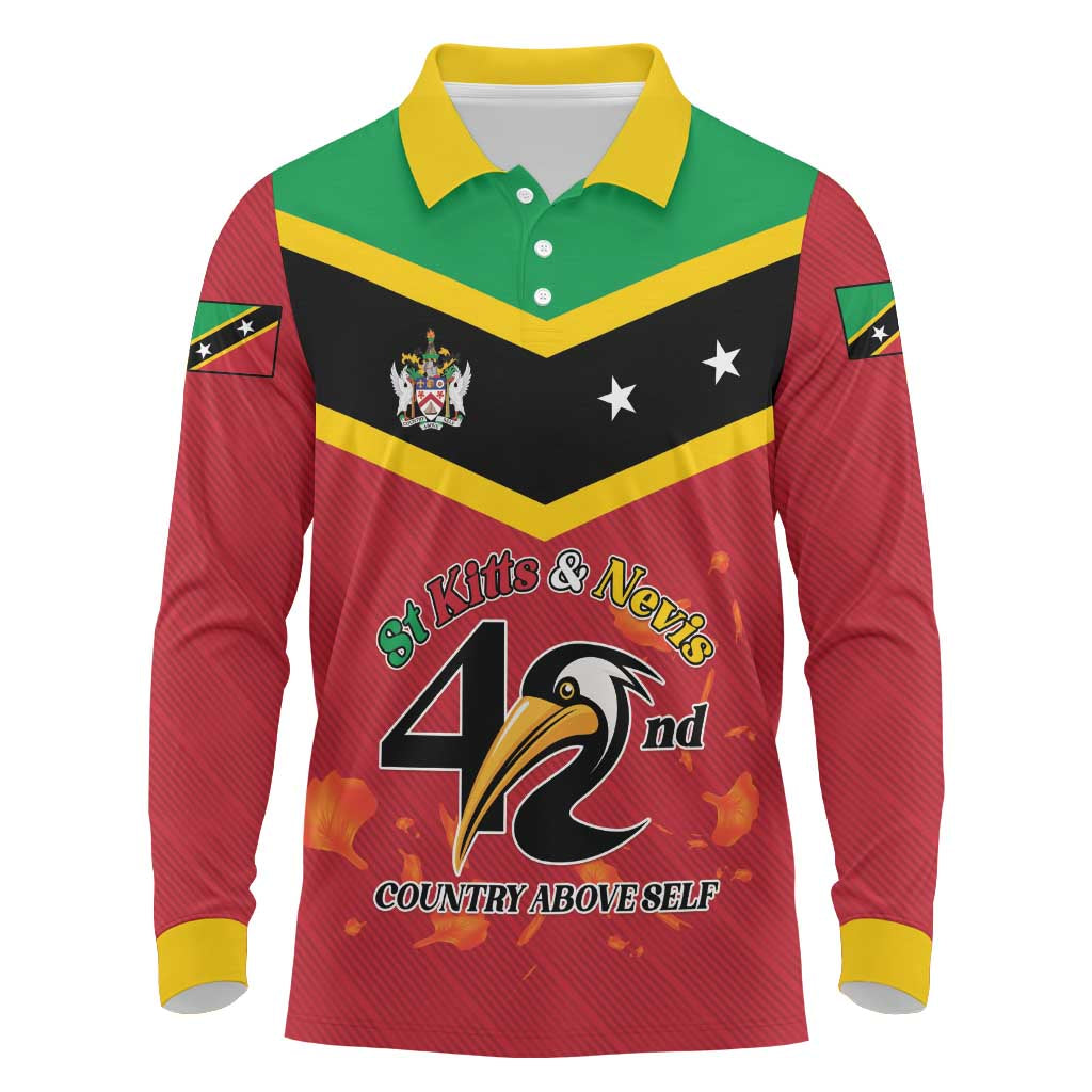 St Kitts and Nevis 42nd Independence Day Long Sleeve Polo Shirt Country Above Self LT01