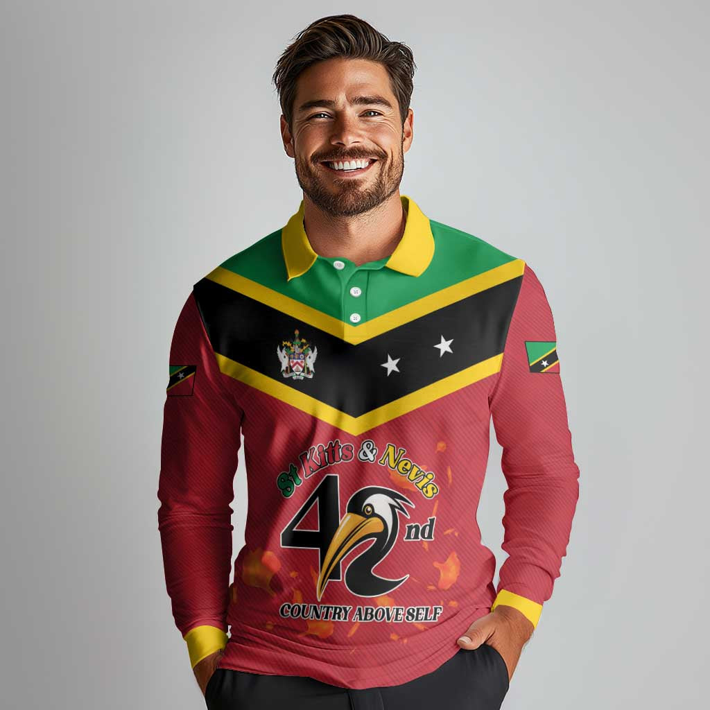 St Kitts and Nevis 42nd Independence Day Long Sleeve Polo Shirt Country Above Self LT01