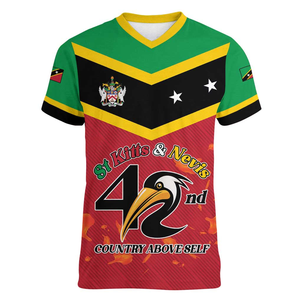 St Kitts and Nevis 42nd Independence Day Women V-Neck T-Shirt Country Above Self LT01
