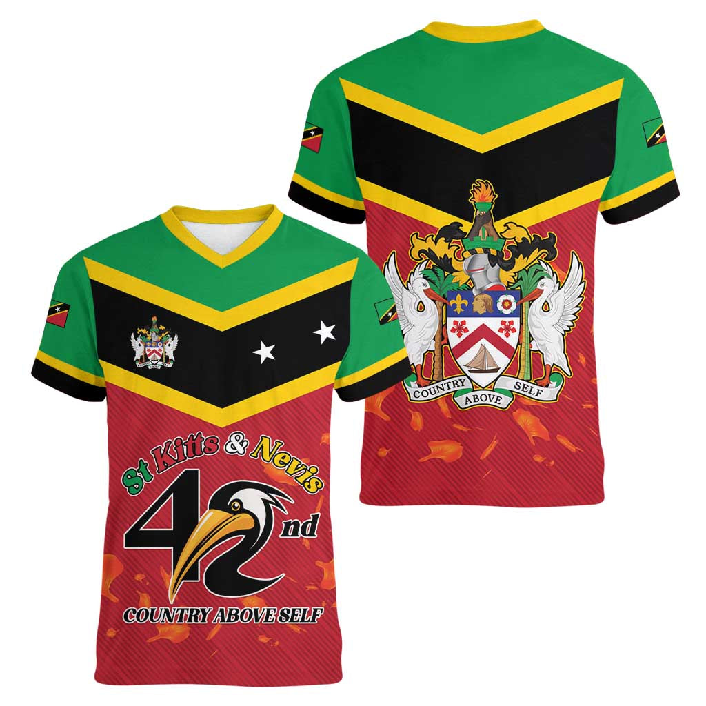 St Kitts and Nevis 42nd Independence Day Women V-Neck T-Shirt Country Above Self LT01