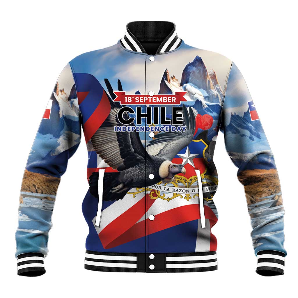 Personalized Chile Independence Day 18th September Baseball Jacket Andean Condor Flying - Wonder Print Shop