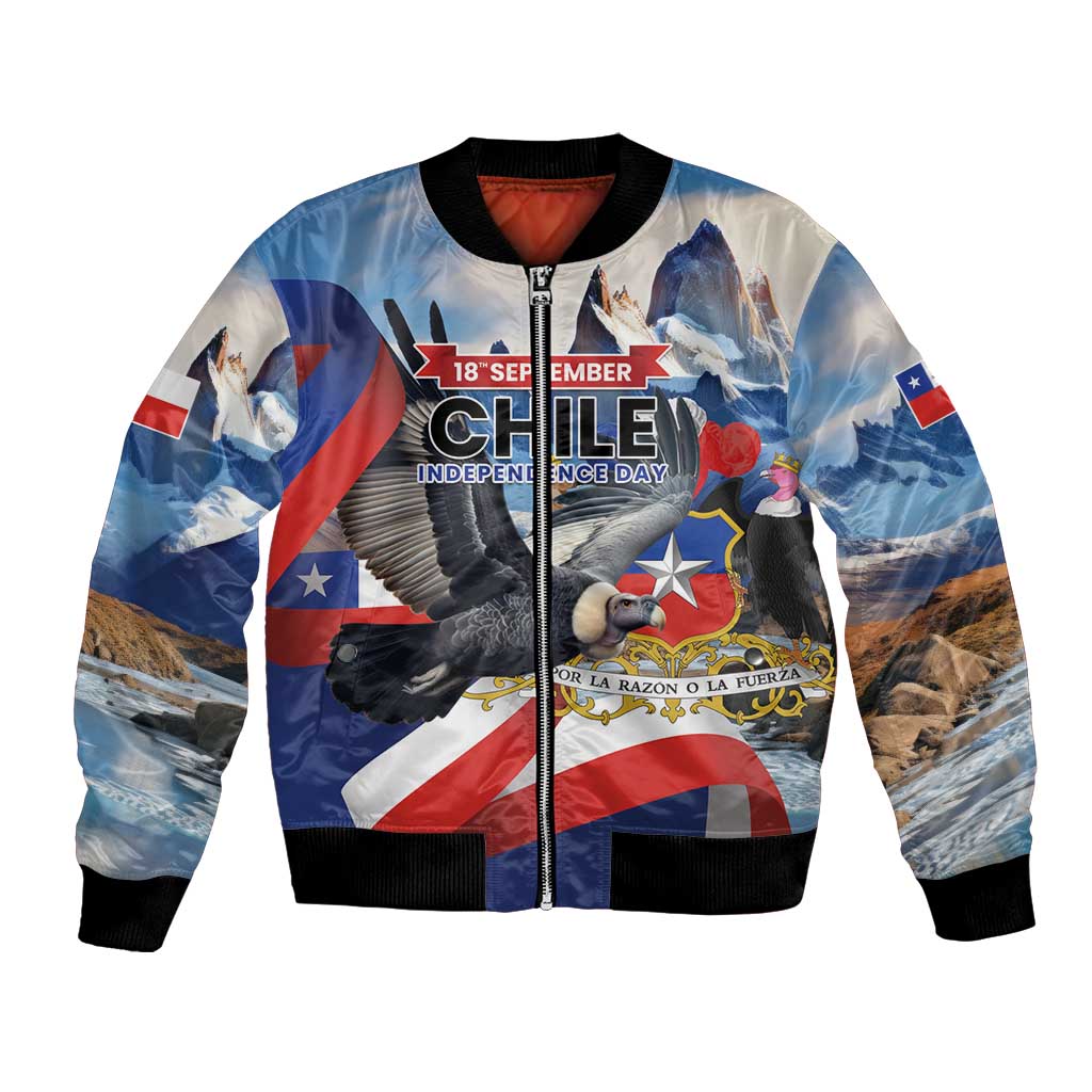 Personalized Chile Independence Day 18th September Bomber Jacket Andean Condor Flying - Wonder Print Shop