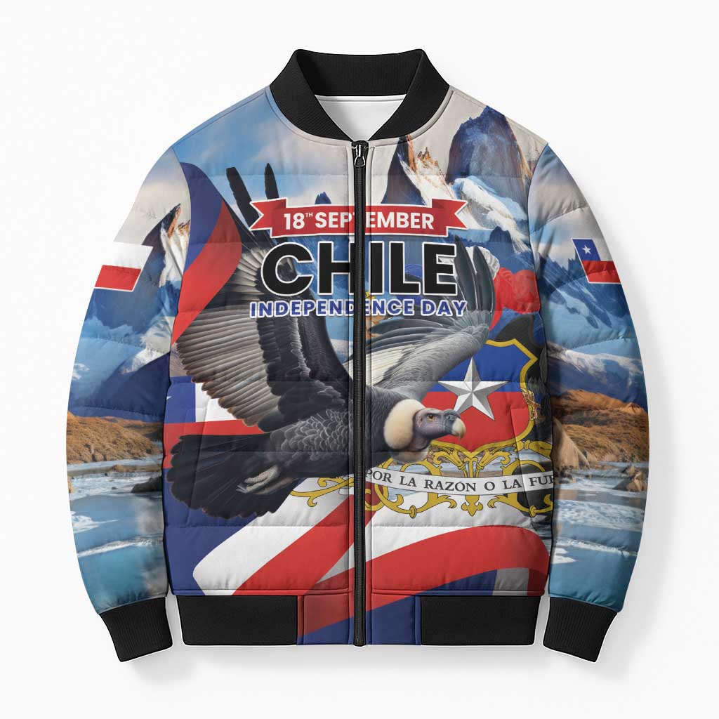 Personalized Chile Independence Day 18th September Bomber Puffer Jacket Andean Condor Flying - Wonder Print Shop