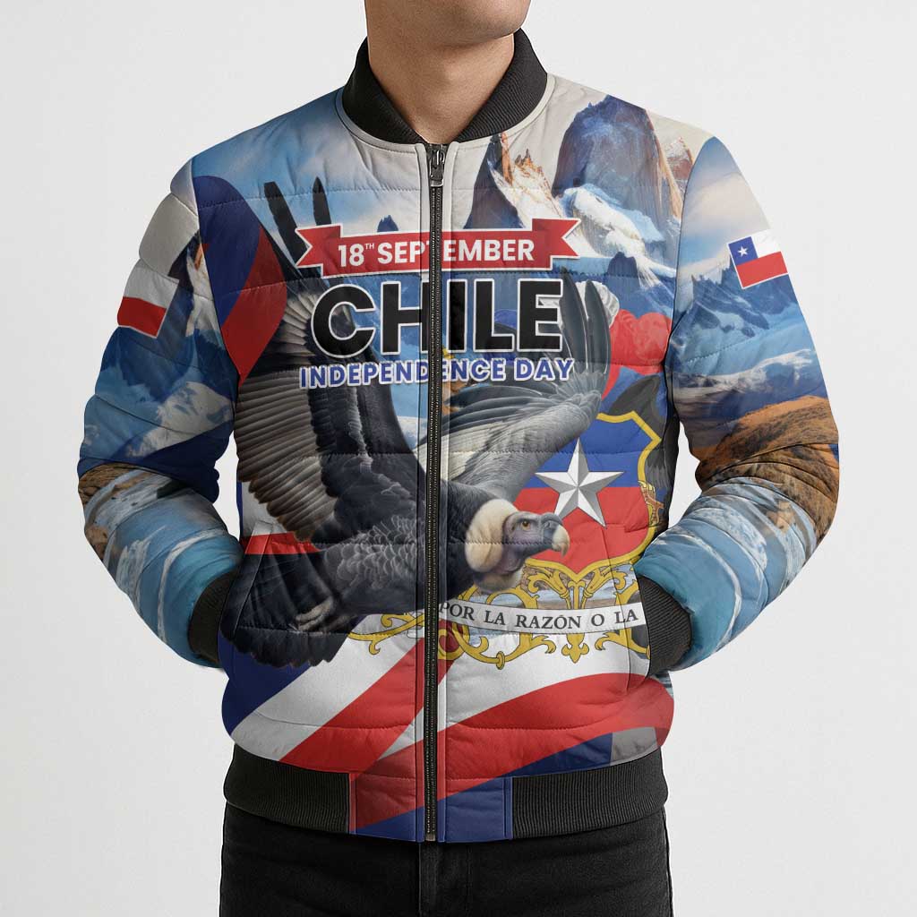 Personalized Chile Independence Day 18th September Bomber Puffer Jacket Andean Condor Flying - Wonder Print Shop