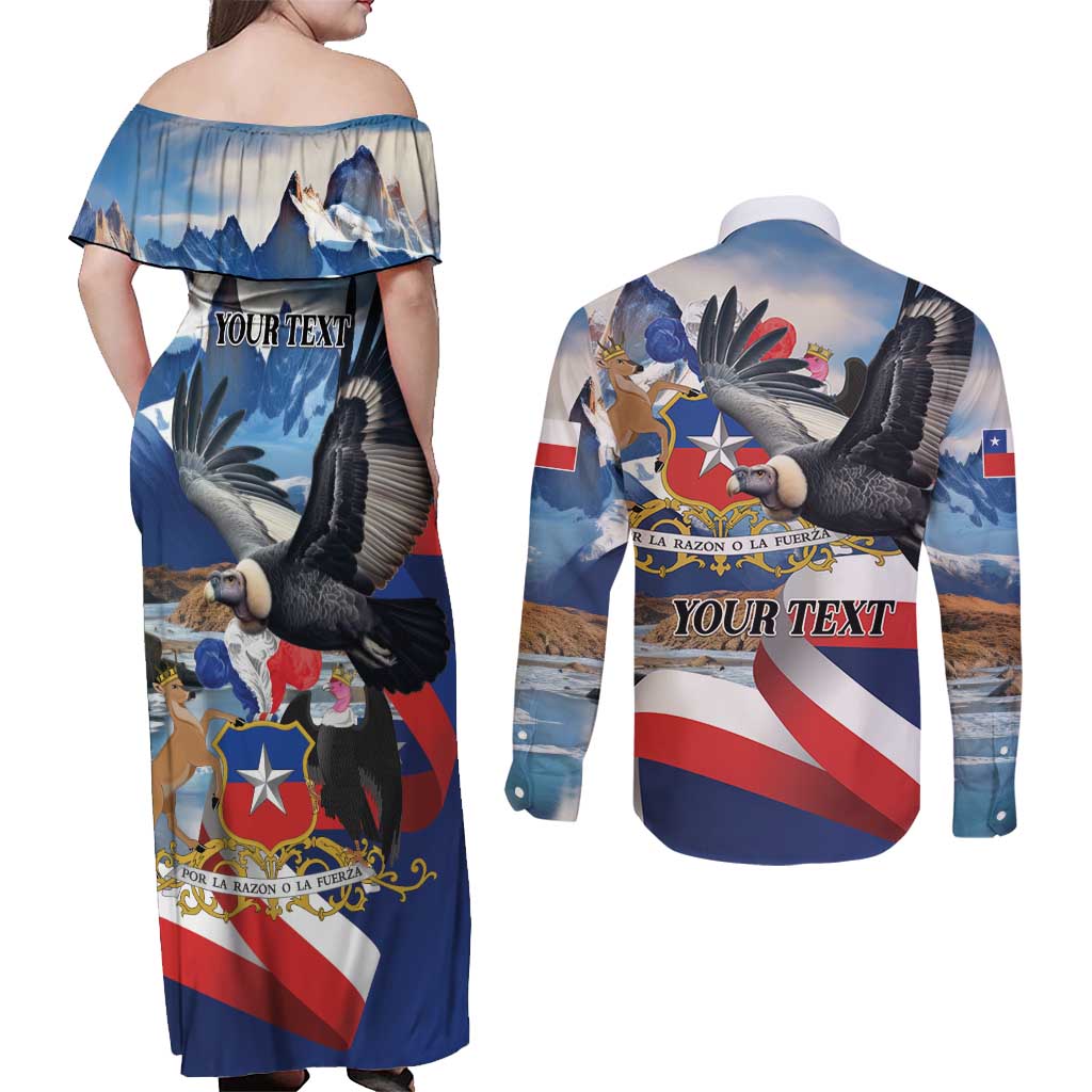 Personalized Chile Independence Day 18th September Couples Matching Off Shoulder Maxi Dress and Long Sleeve Button Shirt Andean Condor Flying - Wonder Print Shop
