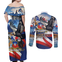 Personalized Chile Independence Day 18th September Couples Matching Off Shoulder Maxi Dress and Long Sleeve Button Shirt Andean Condor Flying - Wonder Print Shop