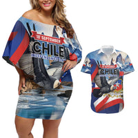 Personalized Chile Independence Day 18th September Couples Matching Off Shoulder Short Dress and Hawaiian Shirt Andean Condor Flying - Wonder Print Shop