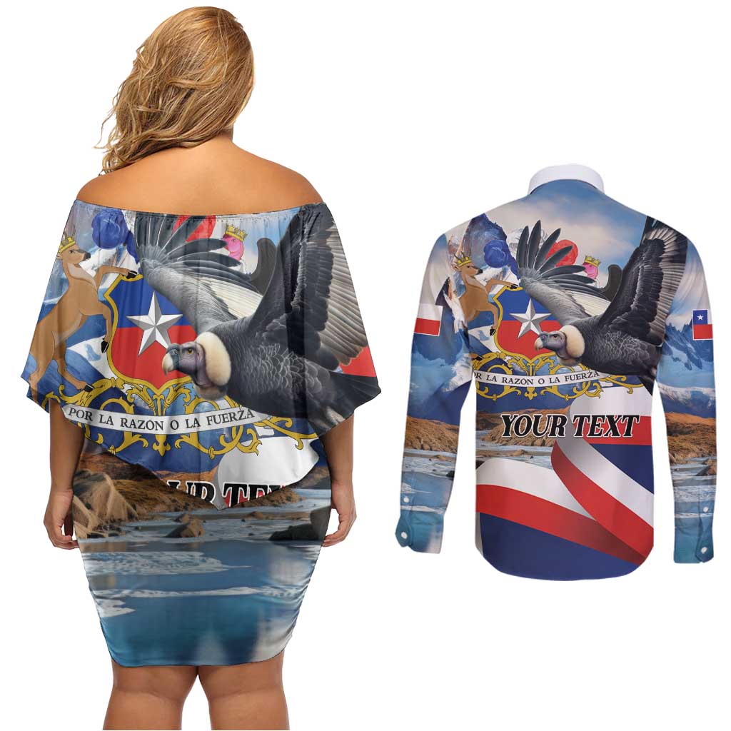 Personalized Chile Independence Day 18th September Couples Matching Off Shoulder Short Dress and Long Sleeve Button Shirt Andean Condor Flying - Wonder Print Shop