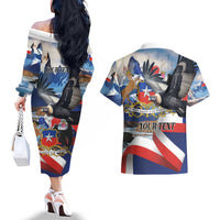 Personalized Chile Independence Day 18th September Couples Matching Off The Shoulder Long Sleeve Dress and Hawaiian Shirt Andean Condor Flying - Wonder Print Shop