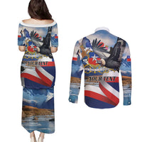 Personalized Chile Independence Day 18th September Couples Matching Puletasi and Long Sleeve Button Shirt Andean Condor Flying - Wonder Print Shop