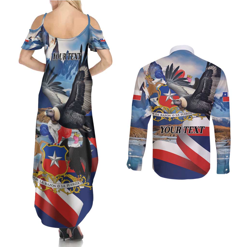Personalized Chile Independence Day 18th September Couples Matching Summer Maxi Dress and Long Sleeve Button Shirt Andean Condor Flying - Wonder Print Shop
