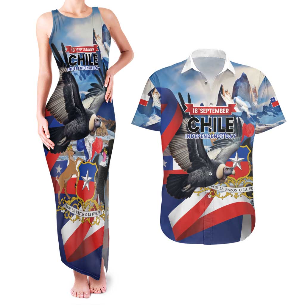 Personalized Chile Independence Day 18th September Couples Matching Tank Maxi Dress and Hawaiian Shirt Andean Condor Flying - Wonder Print Shop