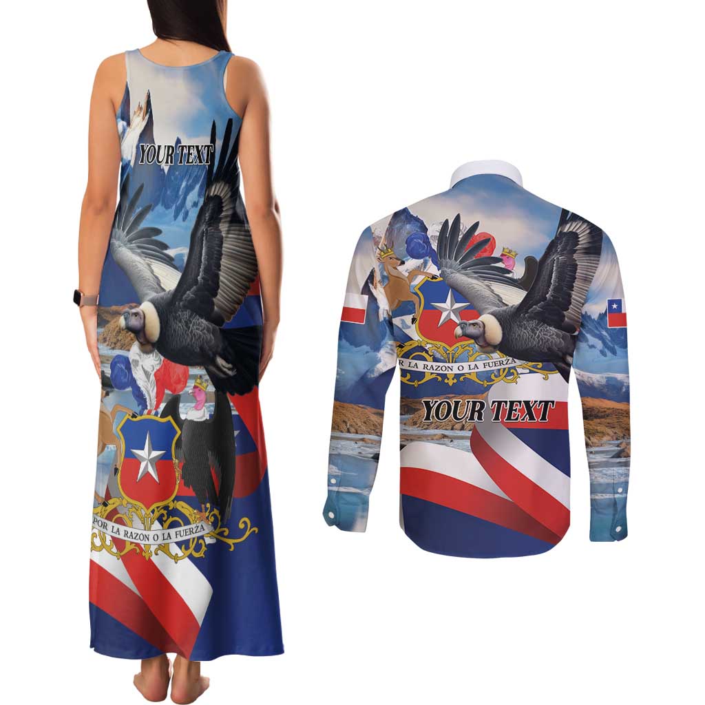 Personalized Chile Independence Day 18th September Couples Matching Tank Maxi Dress and Long Sleeve Button Shirt Andean Condor Flying - Wonder Print Shop
