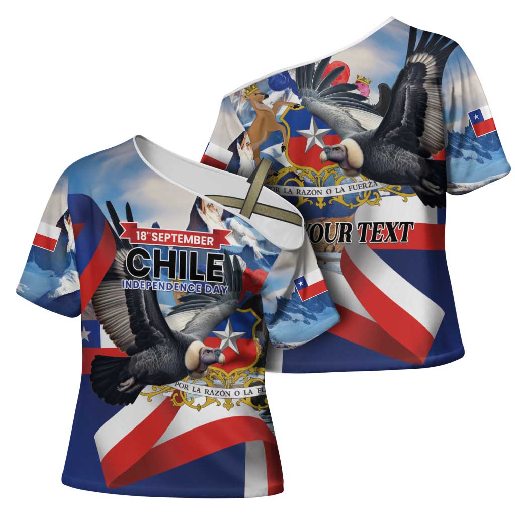 Personalized Chile Independence Day 18th September Cross Shoulder Shirt Andean Condor Flying - Wonder Print Shop