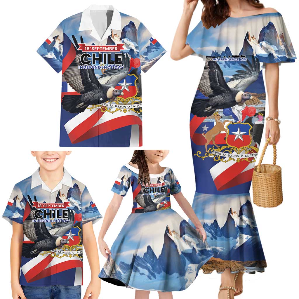 Personalized Chile Independence Day 18th September Family Matching Mermaid Dress and Hawaiian Shirt Andean Condor Flying - Wonder Print Shop