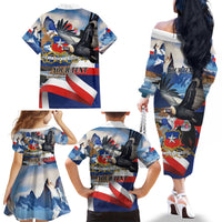 Personalized Chile Independence Day 18th September Family Matching Off The Shoulder Long Sleeve Dress and Hawaiian Shirt Andean Condor Flying - Wonder Print Shop