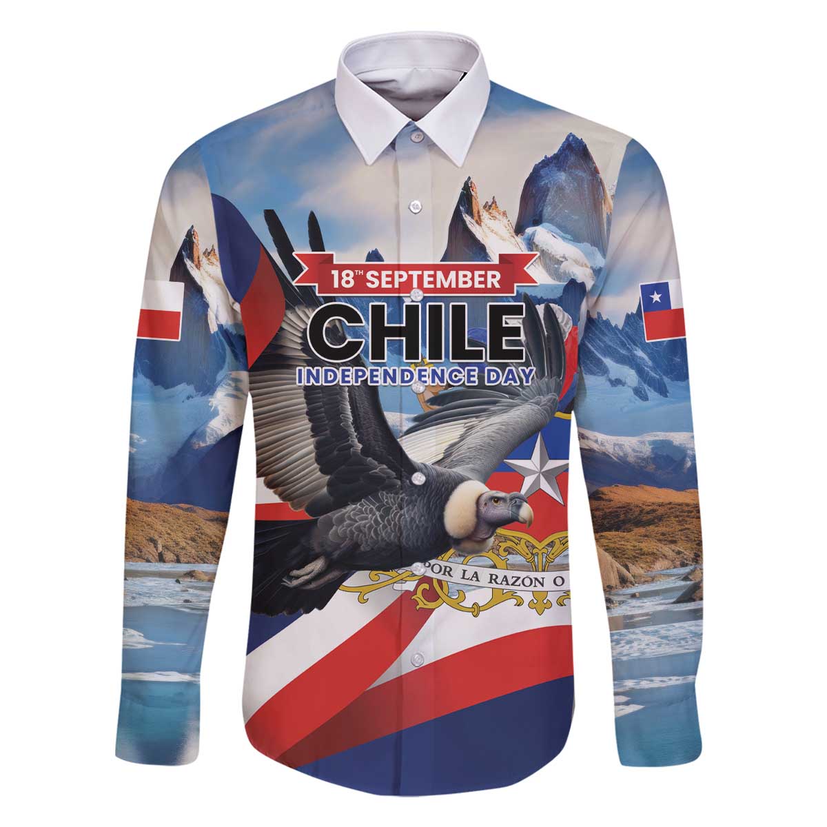 Personalized Chile Independence Day 18th September Family Matching Off The Shoulder Long Sleeve Dress and Hawaiian Shirt Andean Condor Flying - Wonder Print Shop