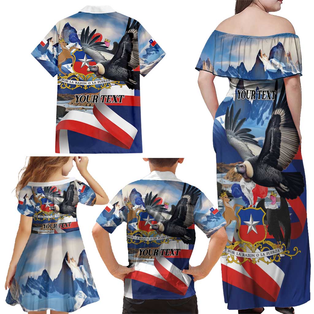Personalized Chile Independence Day 18th September Family Matching Off Shoulder Maxi Dress and Hawaiian Shirt Andean Condor Flying - Wonder Print Shop