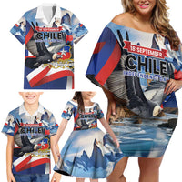 Personalized Chile Independence Day 18th September Family Matching Off Shoulder Short Dress and Hawaiian Shirt Andean Condor Flying - Wonder Print Shop