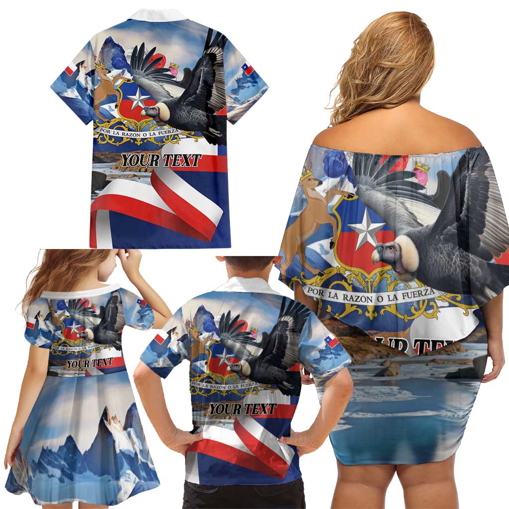 Personalized Chile Independence Day 18th September Family Matching Off Shoulder Short Dress and Hawaiian Shirt Andean Condor Flying - Wonder Print Shop