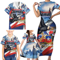 Personalized Chile Independence Day 18th September Family Matching Short Sleeve Bodycon Dress and Hawaiian Shirt Andean Condor Flying - Wonder Print Shop