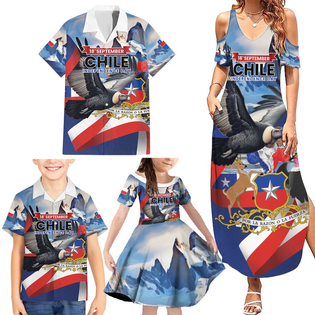 Personalized Chile Independence Day 18th September Family Matching Summer Maxi Dress and Hawaiian Shirt Andean Condor Flying - Wonder Print Shop