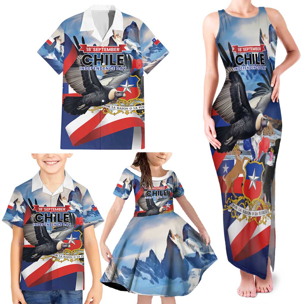 Personalized Chile Independence Day 18th September Family Matching Tank Maxi Dress and Hawaiian Shirt Andean Condor Flying - Wonder Print Shop