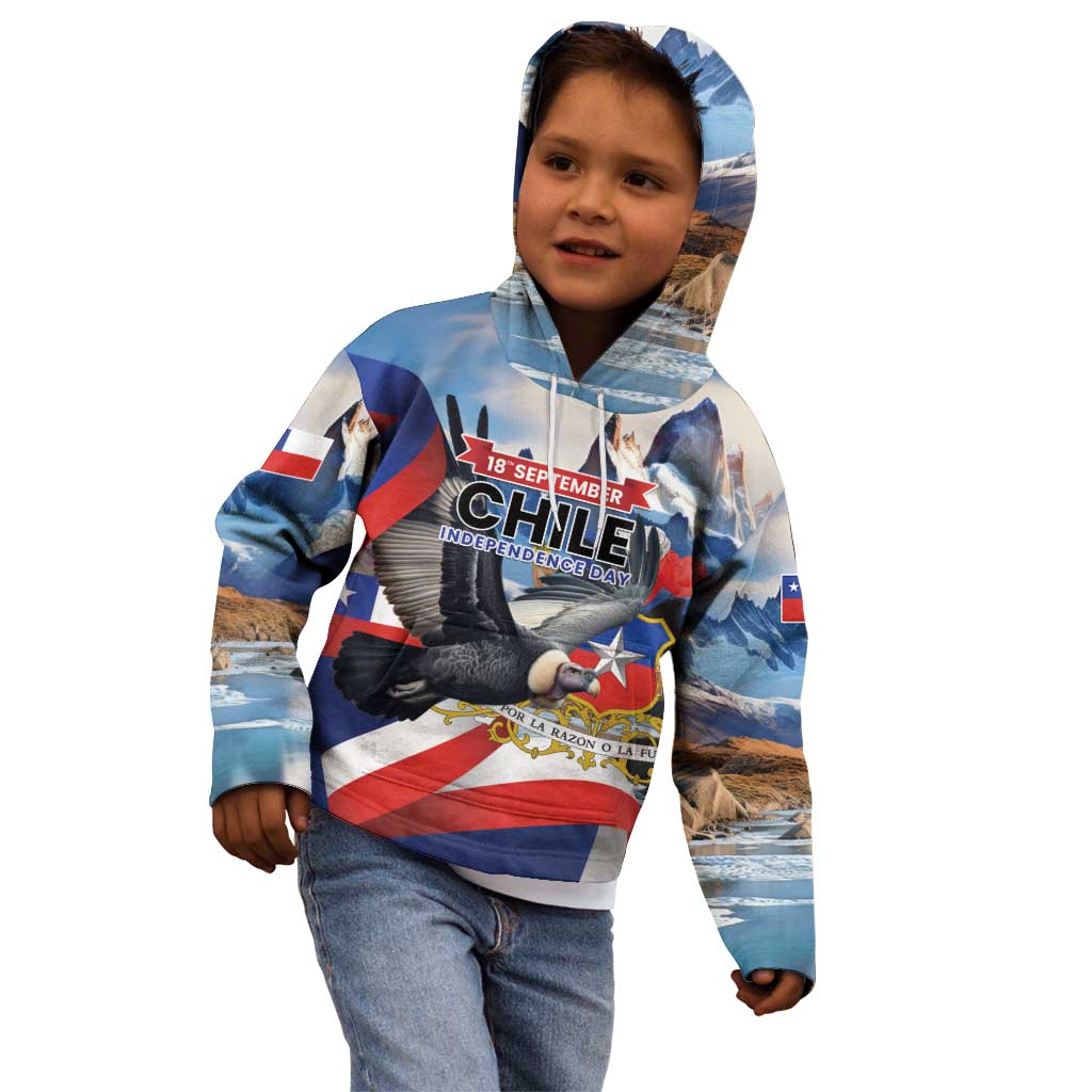 Personalized Chile Independence Day 18th September Kid Hoodie Andean Condor Flying - Wonder Print Shop