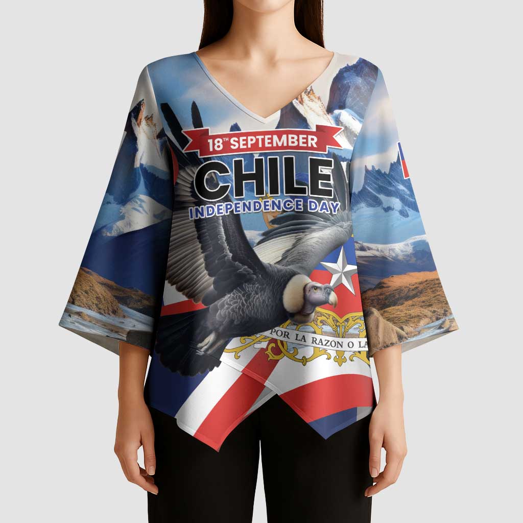 Personalized Chile Independence Day 18th September Kimono Sleeve Blouse Andean Condor Flying - Wonder Print Shop
