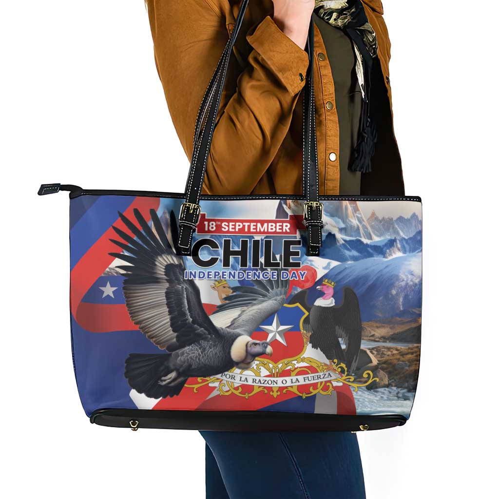 Chile Independence Day 18th September Leather Tote Bag Andean Condor Flying - Wonder Print Shop