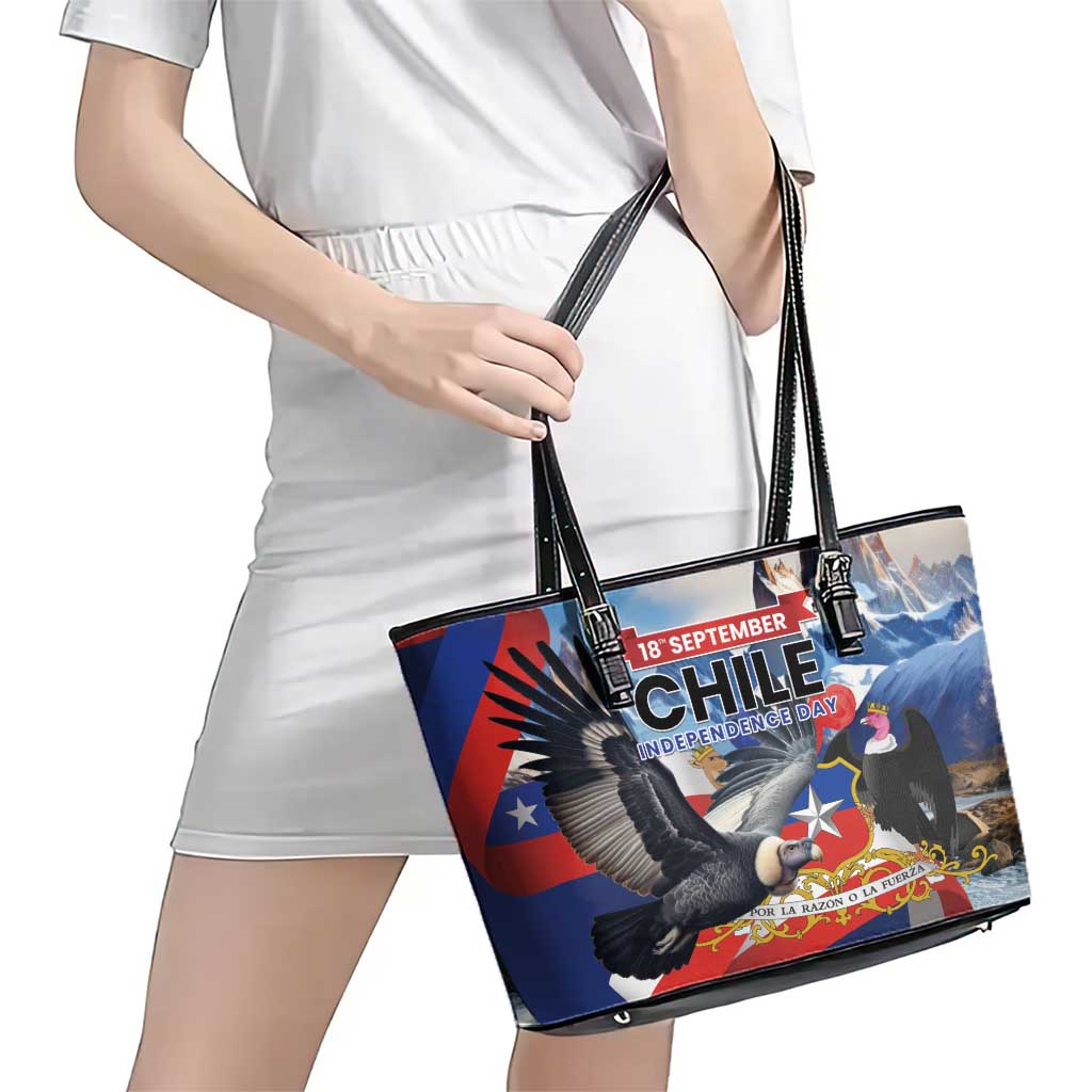Chile Independence Day 18th September Leather Tote Bag Andean Condor Flying - Wonder Print Shop