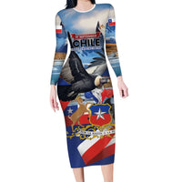 Personalized Chile Independence Day 18th September Long Sleeve Bodycon Dress Andean Condor Flying - Wonder Print Shop
