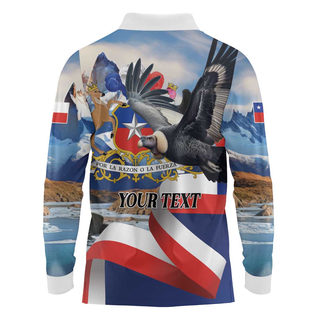 Personalized Chile Independence Day 18th September Long Sleeve Polo Shirt Andean Condor Flying - Wonder Print Shop