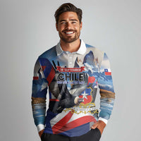 Personalized Chile Independence Day 18th September Long Sleeve Polo Shirt Andean Condor Flying - Wonder Print Shop
