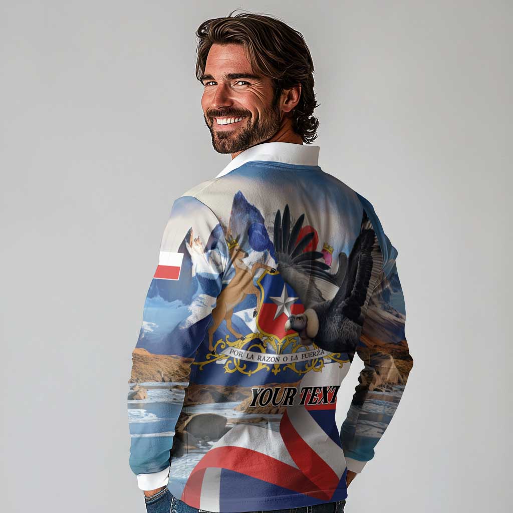 Personalized Chile Independence Day 18th September Long Sleeve Polo Shirt Andean Condor Flying - Wonder Print Shop