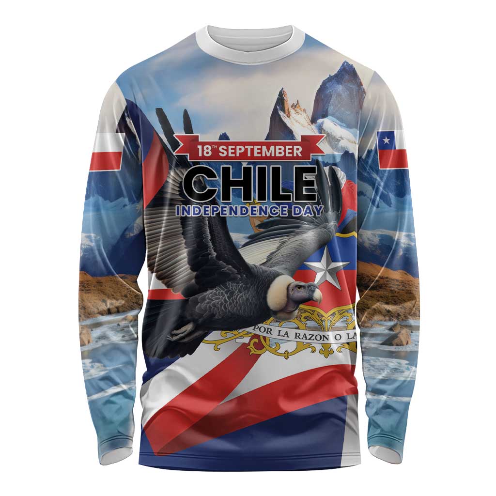 Personalized Chile Independence Day 18th September Long Sleeve Shirt Andean Condor Flying - Wonder Print Shop