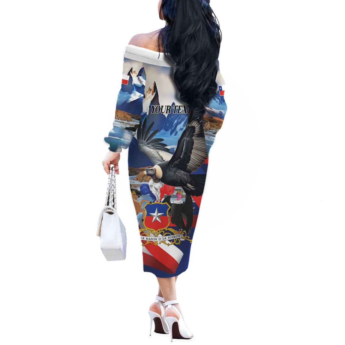 Personalized Chile Independence Day 18th September Off The Shoulder Long Sleeve Dress Andean Condor Flying - Wonder Print Shop