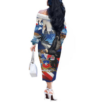 Personalized Chile Independence Day 18th September Off The Shoulder Long Sleeve Dress Andean Condor Flying - Wonder Print Shop
