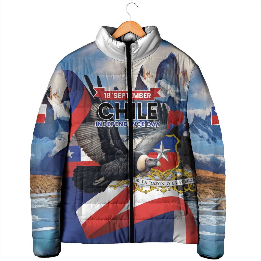 Personalized Chile Independence Day 18th September Padded Jacket Andean Condor Flying - Wonder Print Shop